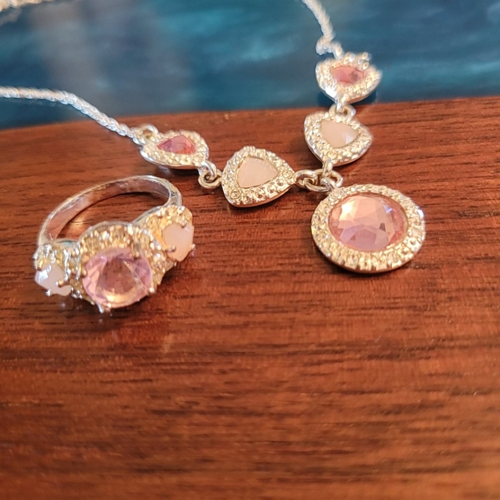 Necklace and Ring set, sz 7, pink